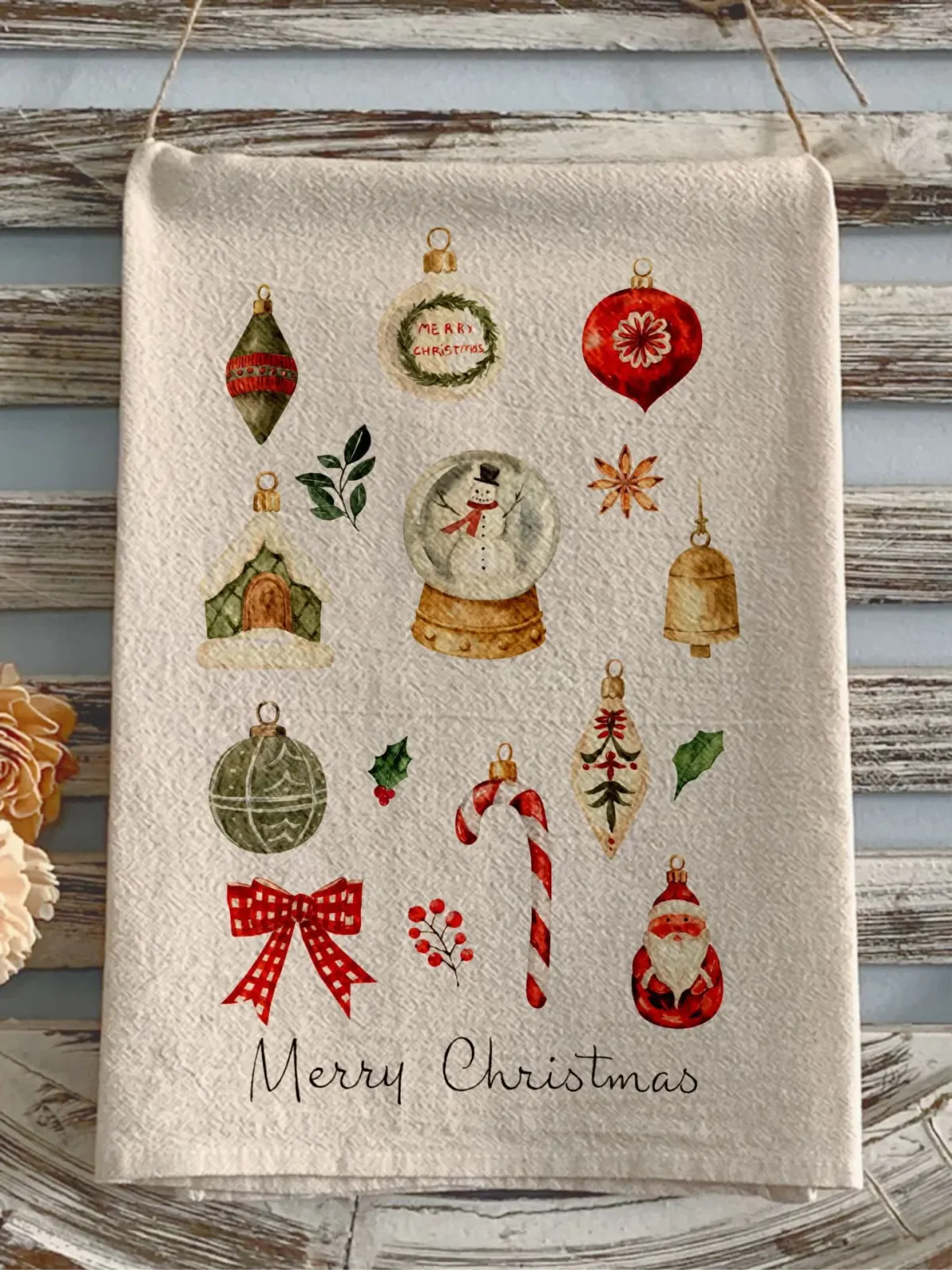 Christmas flour sack towel christmas wreath vintage memories