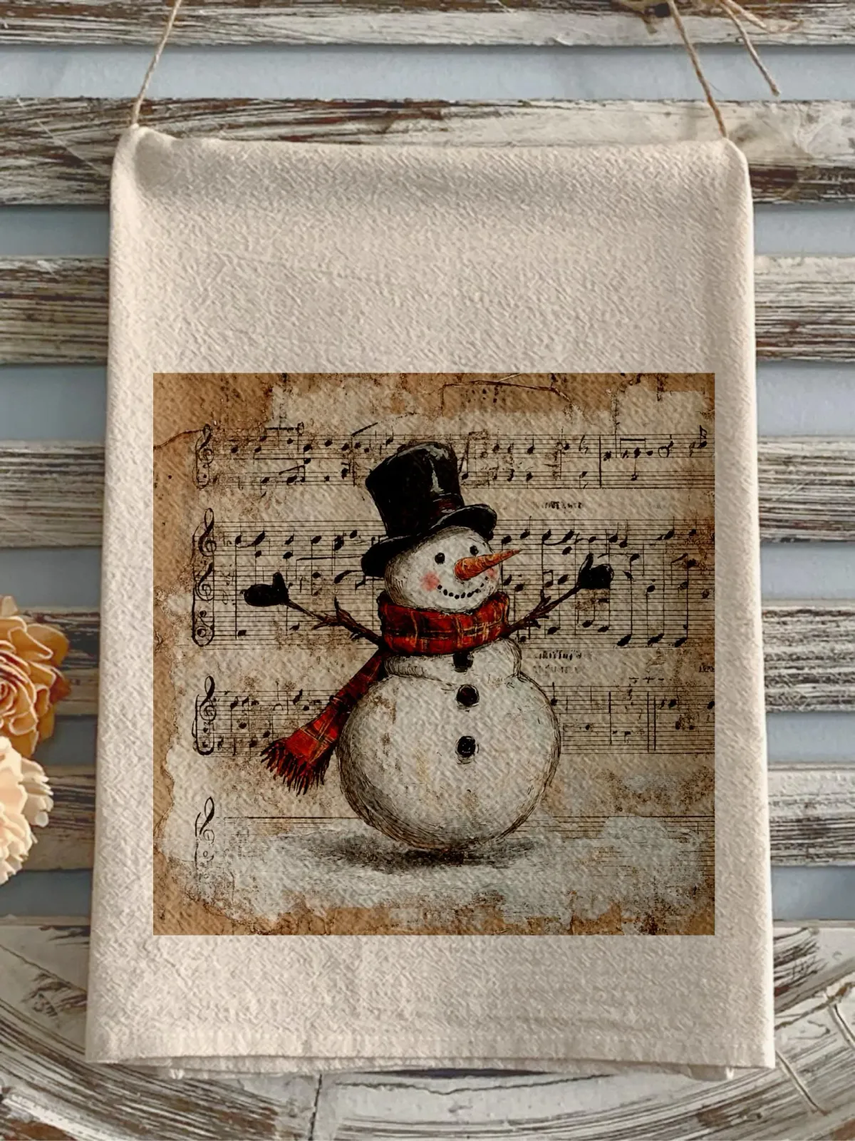 Christmas flour sack towel snowman song sheet music