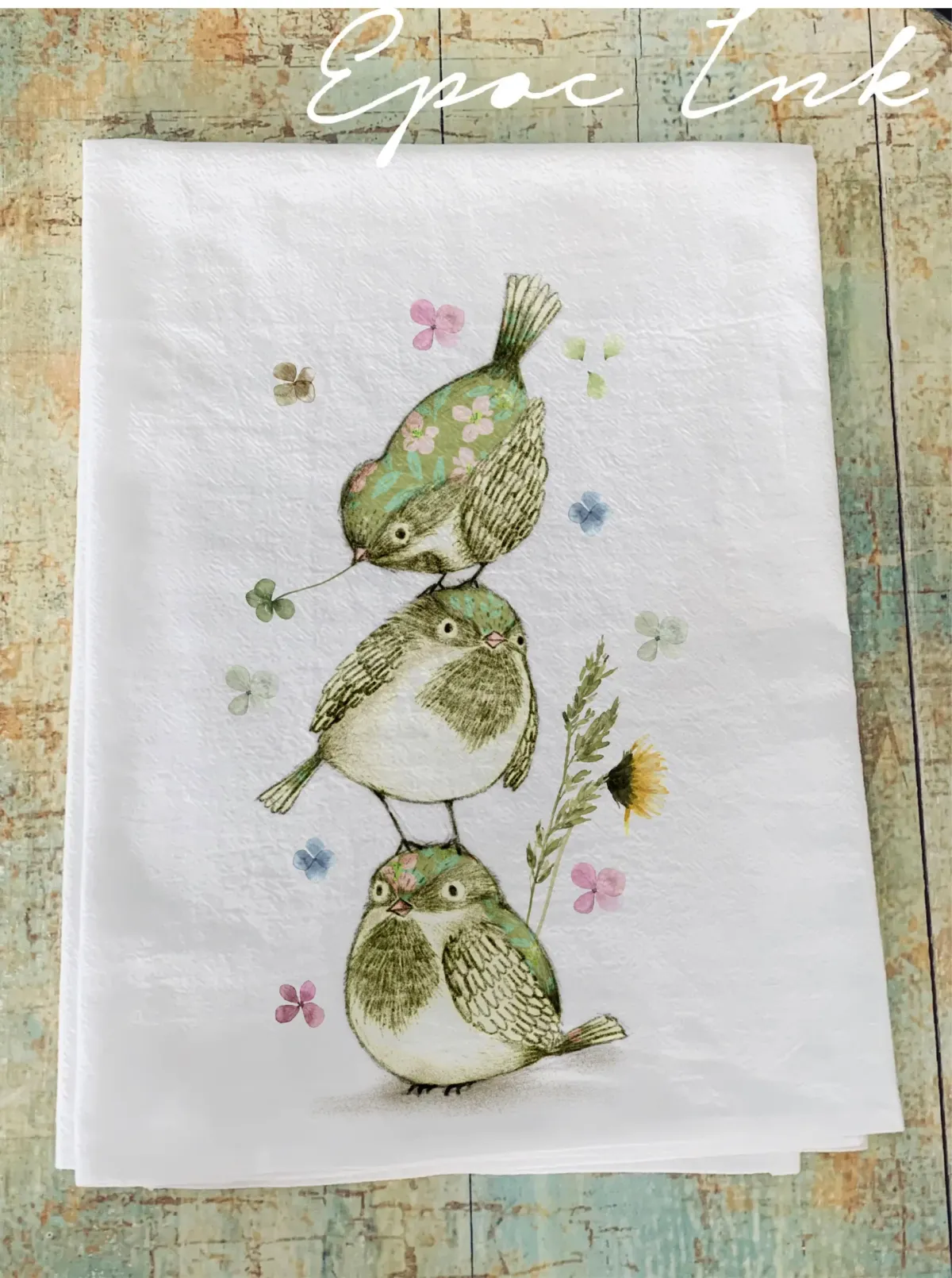 Spring bird wildflower flour sack towel